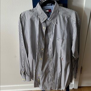Tommy Hilfiger Men's Navy and White Striped Dress Shirt